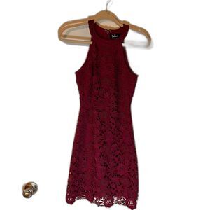 LuLu's Cottagecore Bohochic Purple Lace High Neckline Sleeveless Short Dress S